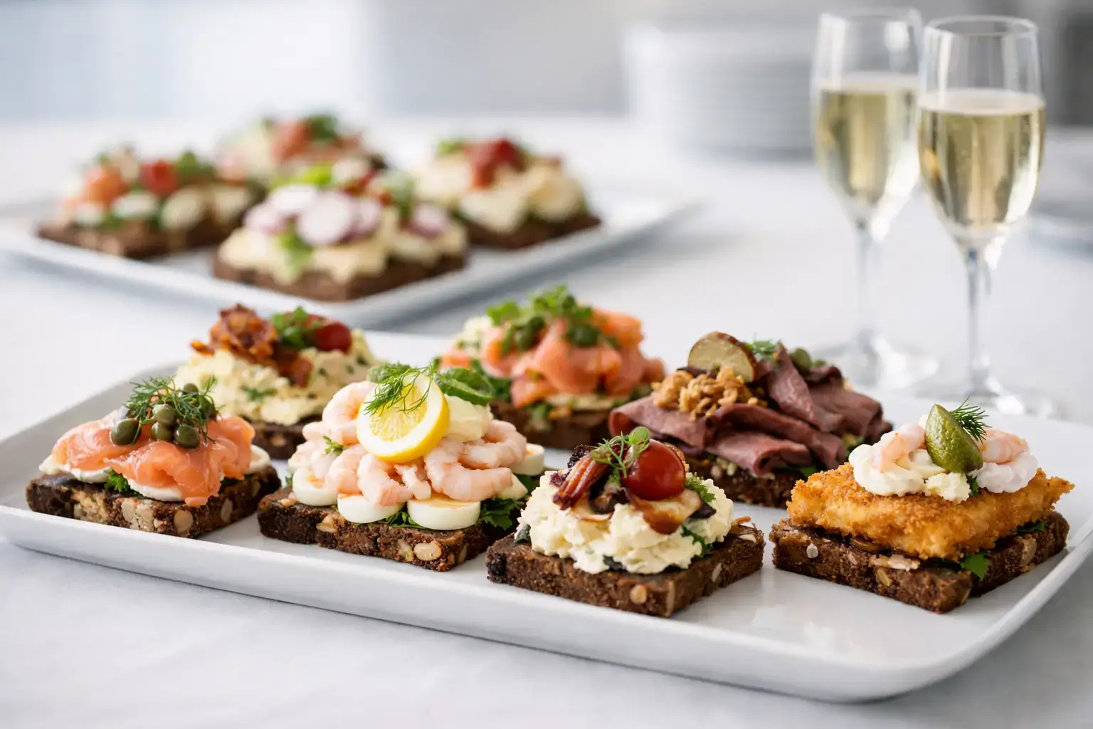 Smørrebrød til reception, der fungerer