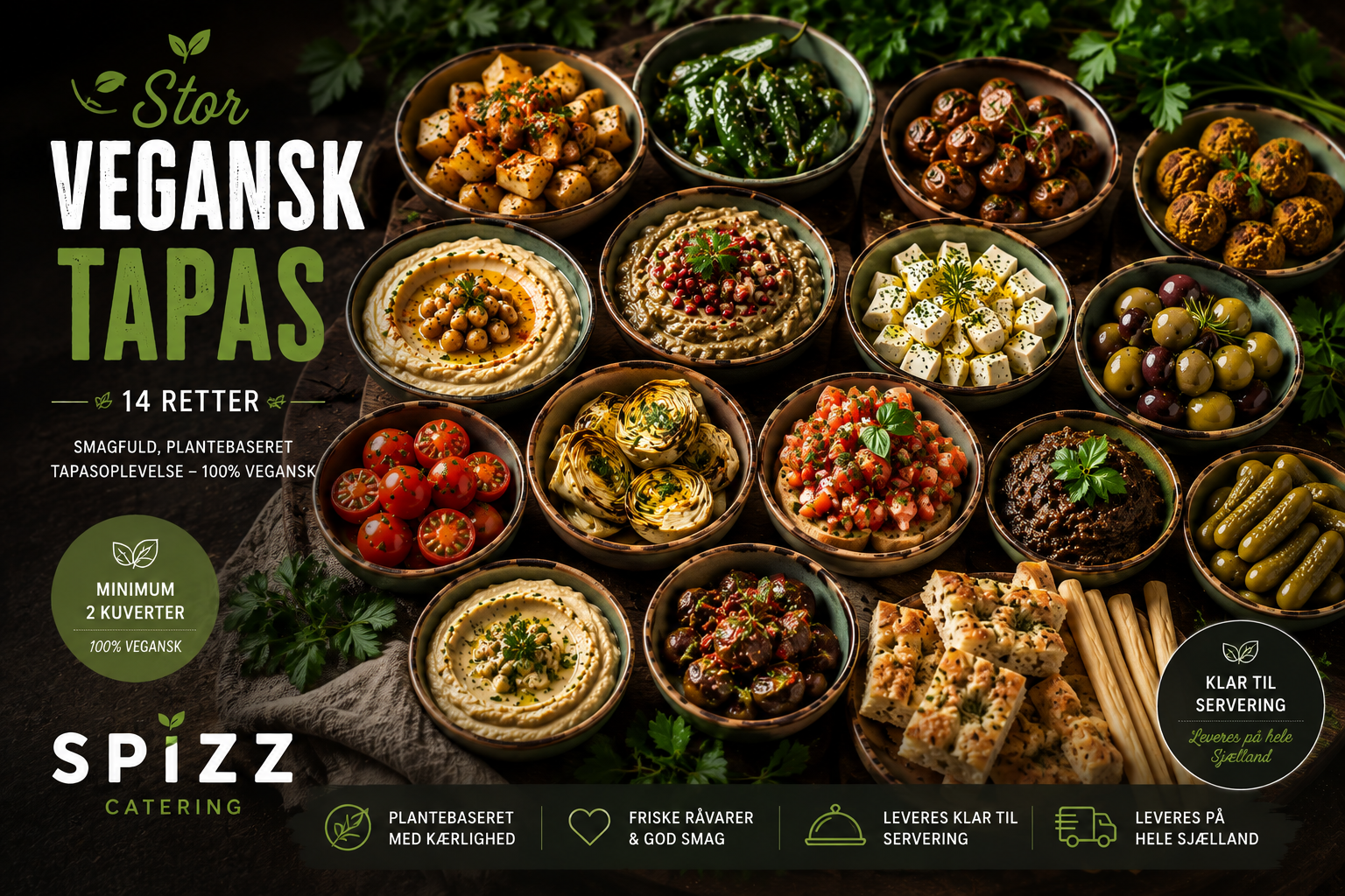 Vegansk buffet – 14 retter Deluxe Vegansk buffet med 14 retter fra SPIZZ