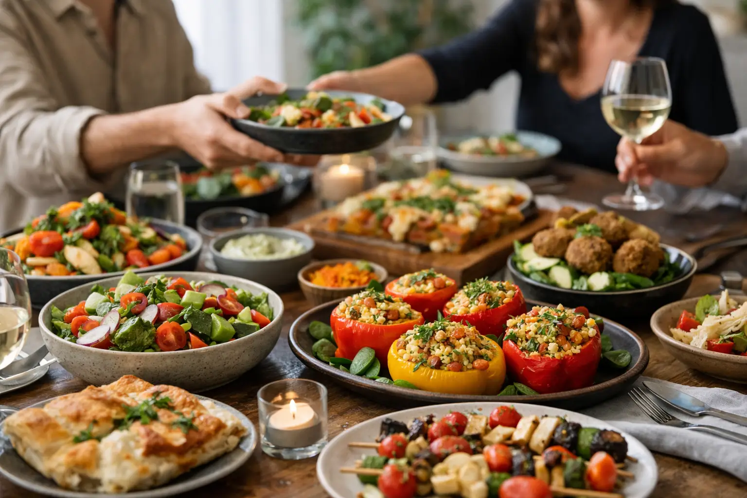 Vegetariske retter til selskab, der samler gæsterne